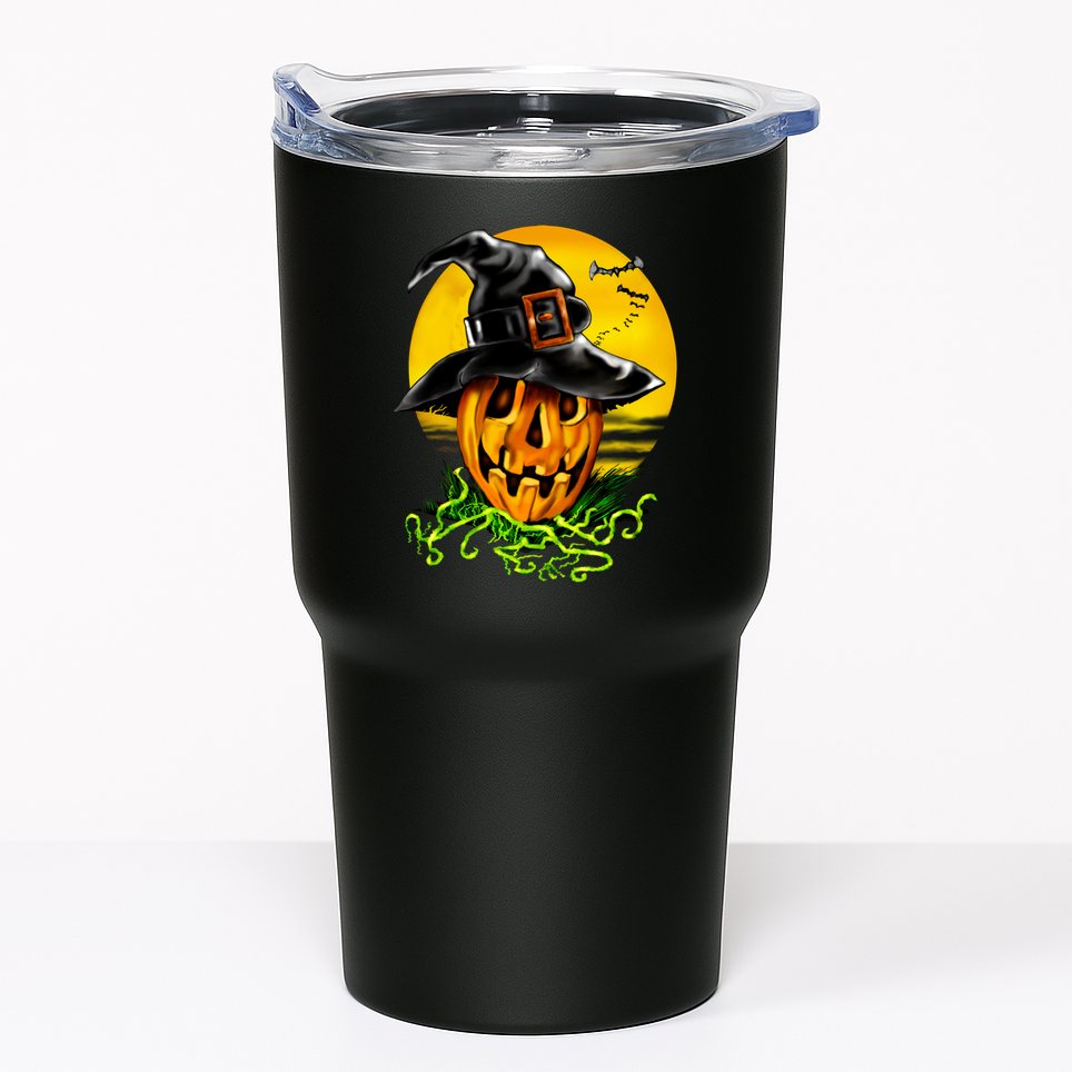 Halloween Pumpkin Wearing Witch Hat Tumbler