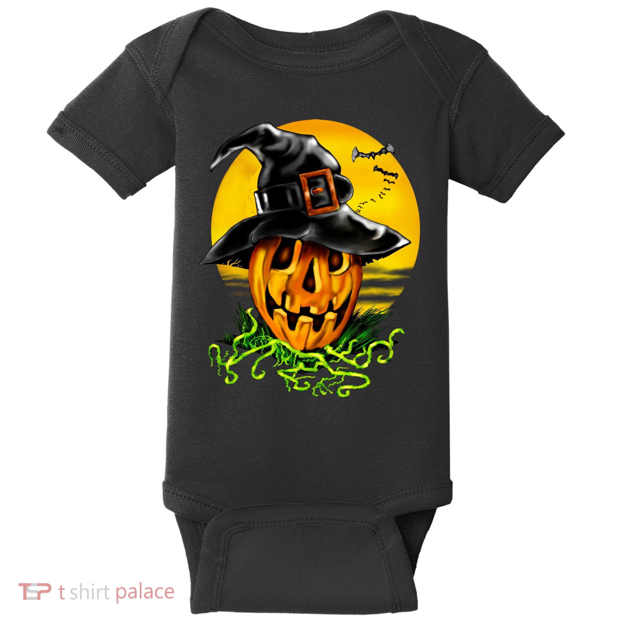 Halloween Pumpkin Wearing Witch Hat Baby Bodysuit