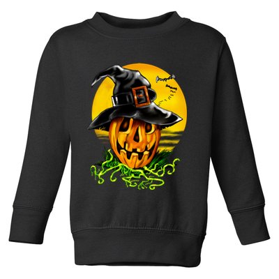 Halloween Pumpkin Wearing Witch Hat Toddler Sweatshirt