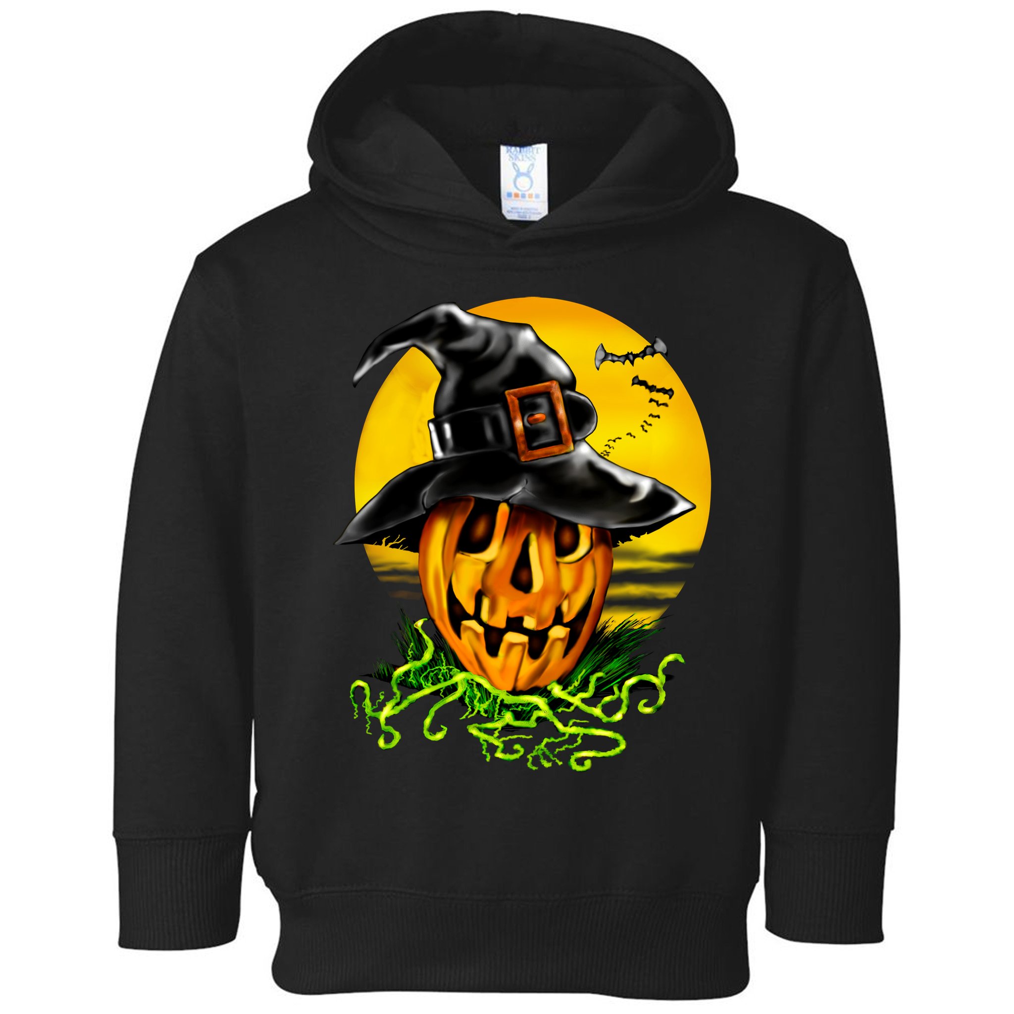 Halloween Pumpkin Wearing Witch Hat Toddler Hoodie
