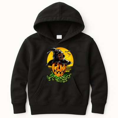 Halloween Pumpkin Wearing Witch Hat Kids Hoodie