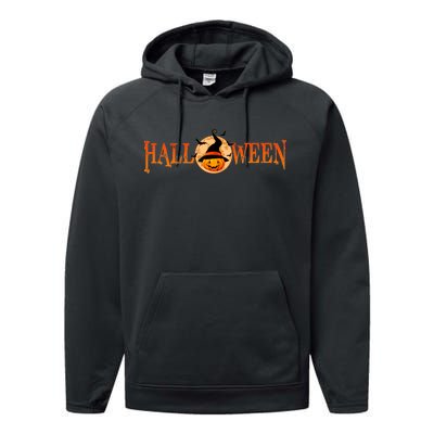 Halloween Pumpkin Witch Logo Performance Fleece Hoodie