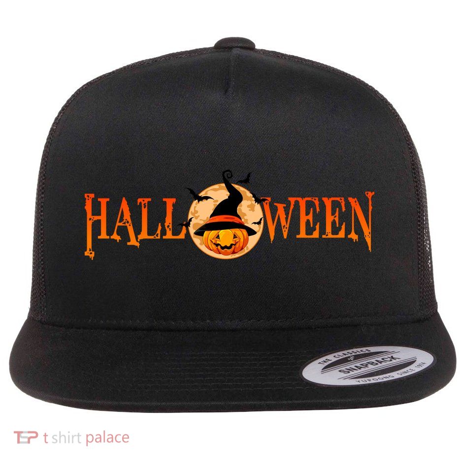 Halloween Pumpkin Witch Logo Flatbill Hat