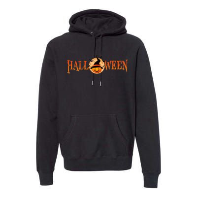 Halloween Pumpkin Witch Logo Premium Hoodie