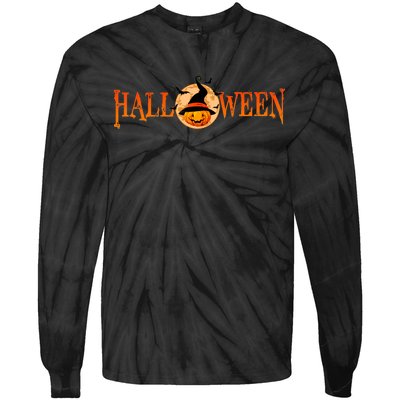 Halloween Pumpkin Witch Logo Tie-Dye Long Sleeve Shirt