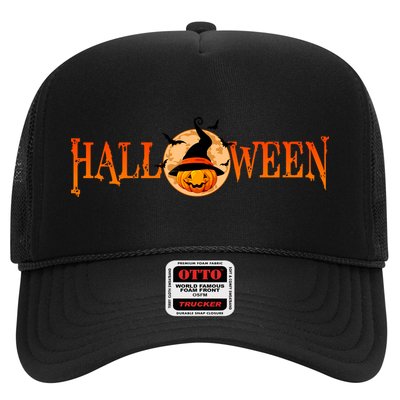 Halloween Pumpkin Witch Logo Trucker Hat