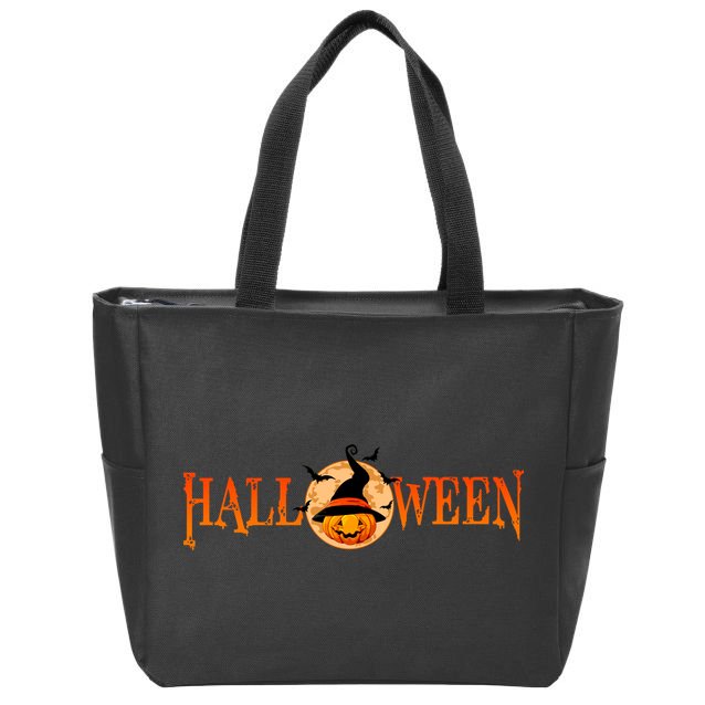 Halloween Pumpkin Witch Logo Zip Tote Bag