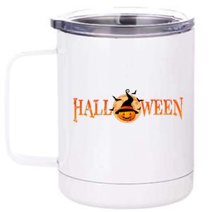 Halloween Pumpkin Witch Logo 12 oz Stainless Steel Tumbler Cup