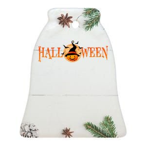 Halloween Pumpkin Witch Logo Ceramic Bell Ornament