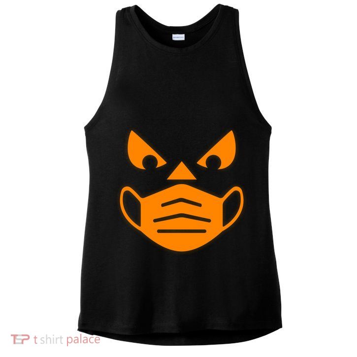 Halloween Quarantine Cut Out Jack O'Lantern Wearing Mask Ladies PosiCharge Tri-Blend Wicking Tank