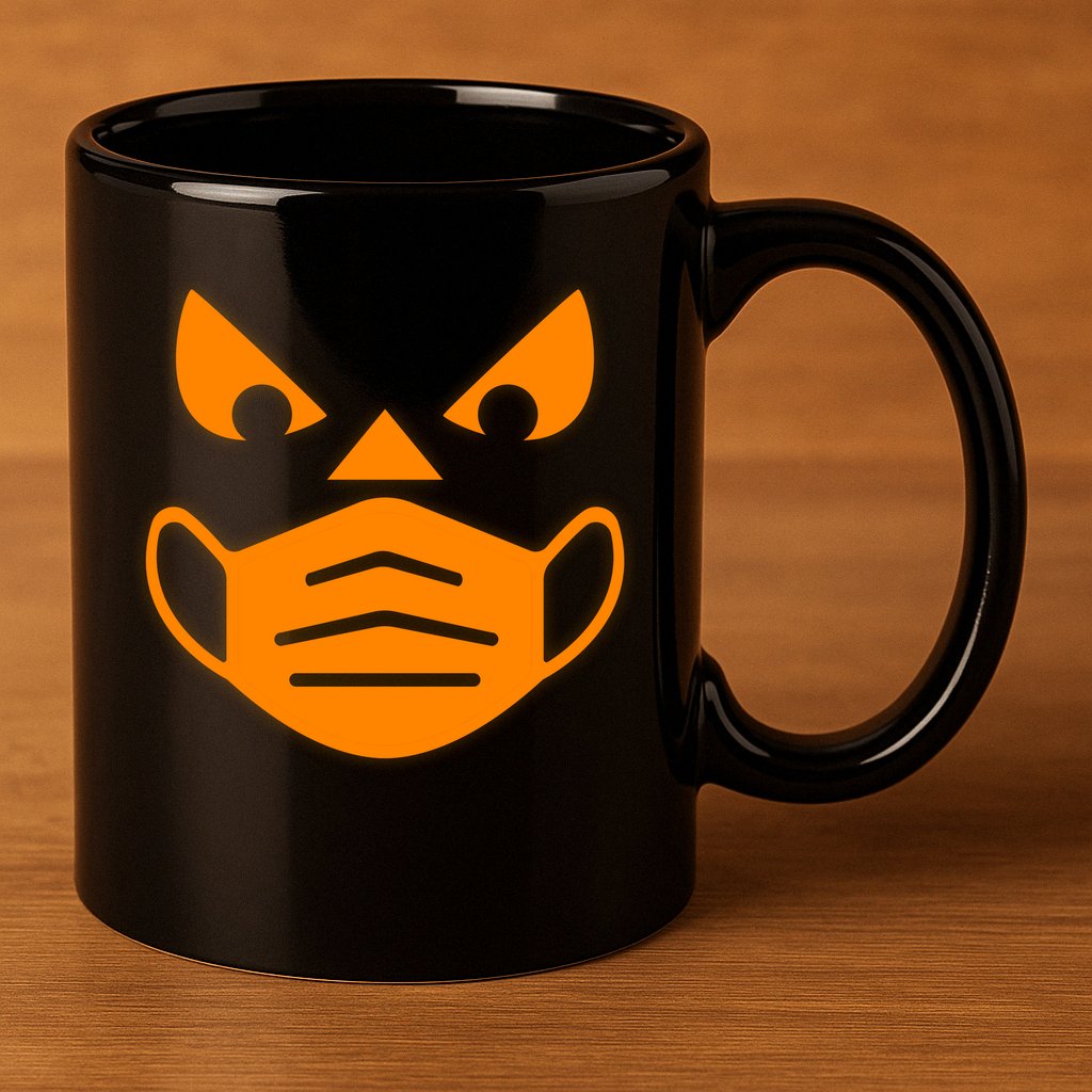 Halloween Quarantine Cut Out Jack O'Lantern Wearing Mask 11oz C Handle Ceramic Mug