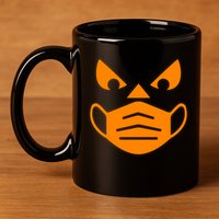 Halloween Quarantine Cut Out Jack O'Lantern Wearing Mask 11oz C Handle Ceramic Mug