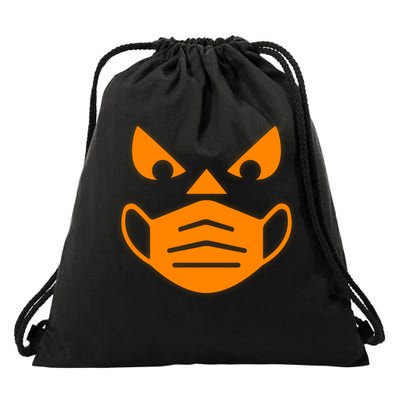 Halloween Quarantine Cut Out Jack O'Lantern Wearing Mask Drawstring Bag