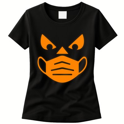 Halloween Quarantine Cut Out Jack O'Lantern Wearing Mask Womens T-Shirt