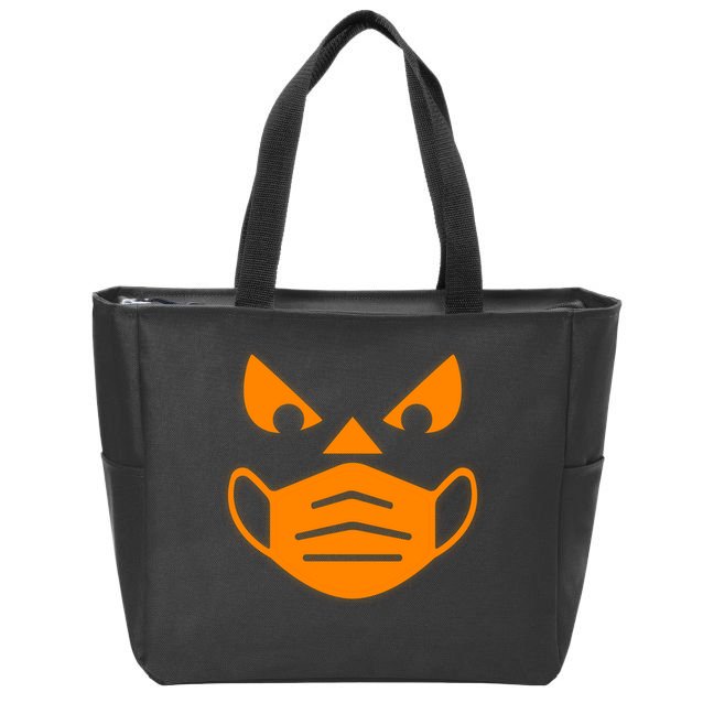 Halloween Quarantine Cut Out Jack O'Lantern Wearing Mask Zip Tote Bag