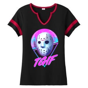 Halloween Retro 80's TGIF Jason Mask Ladies Halftime Notch Neck Tee