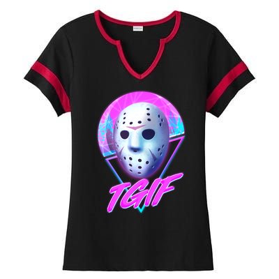 Halloween Retro 80's TGIF Jason Mask Ladies Halftime Notch Neck Tee