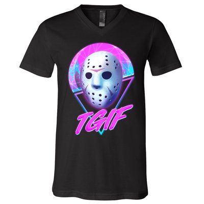 Halloween Retro 80's TGIF Jason Mask V-Neck T-Shirt