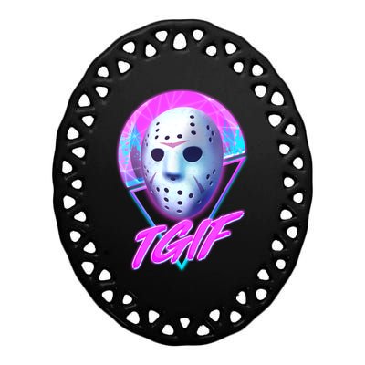 Halloween Retro 80's TGIF Jason Mask Ceramic Oval Ornament