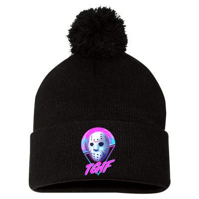 Halloween Retro 80's TGIF Jason Mask Pom Pom 12in Knit Beanie