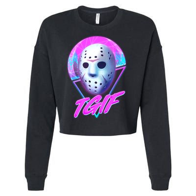 Halloween Retro 80's TGIF Jason Mask Cropped Pullover Crew