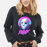 Halloween Retro 80's TGIF Jason Mask Cropped Pullover Crew