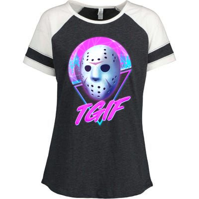 Halloween Retro 80's TGIF Jason Mask Enza Ladies Jersey Colorblock Tee