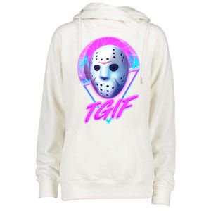 Halloween Retro 80's TGIF Jason Mask Womens Funnel Neck Pullover Hood