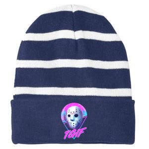 Halloween Retro 80's TGIF Jason Mask Striped Beanie with Solid Band