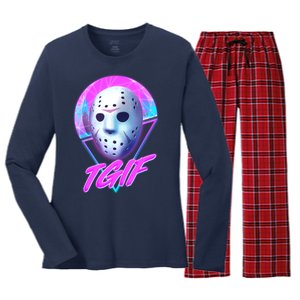 Halloween Retro 80's TGIF Jason Mask Women's Long Sleeve Flannel Pajama Set 