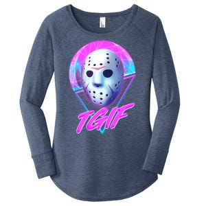 Halloween Retro 80's TGIF Jason Mask Women's Perfect Tri Tunic Long Sleeve Shirt