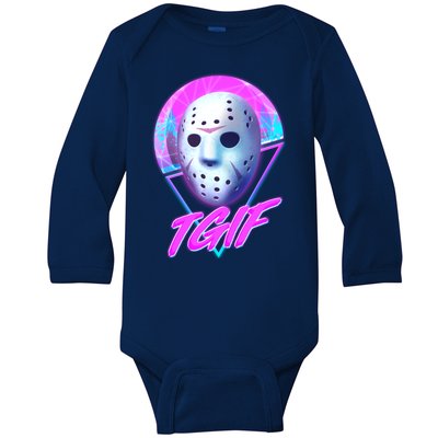 Halloween Retro 80's TGIF Jason Mask Baby Long Sleeve Bodysuit