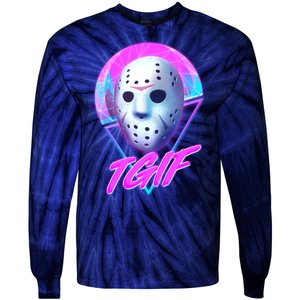 Halloween Retro 80's TGIF Jason Mask Tie-Dye Long Sleeve Shirt