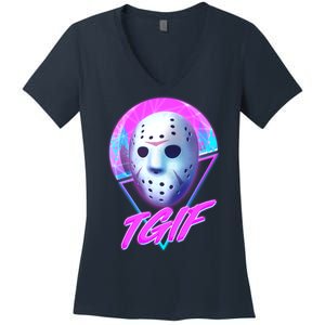 Halloween Retro 80's TGIF Jason Mask Women's V-Neck T-Shirt