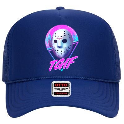 Halloween Retro 80's TGIF Jason Mask High Crown Mesh Back Trucker Hat