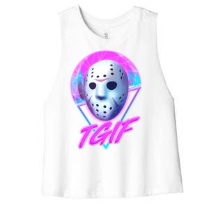 Halloween Retro 80's TGIF Jason Mask Women's Racerback Cropped Tank