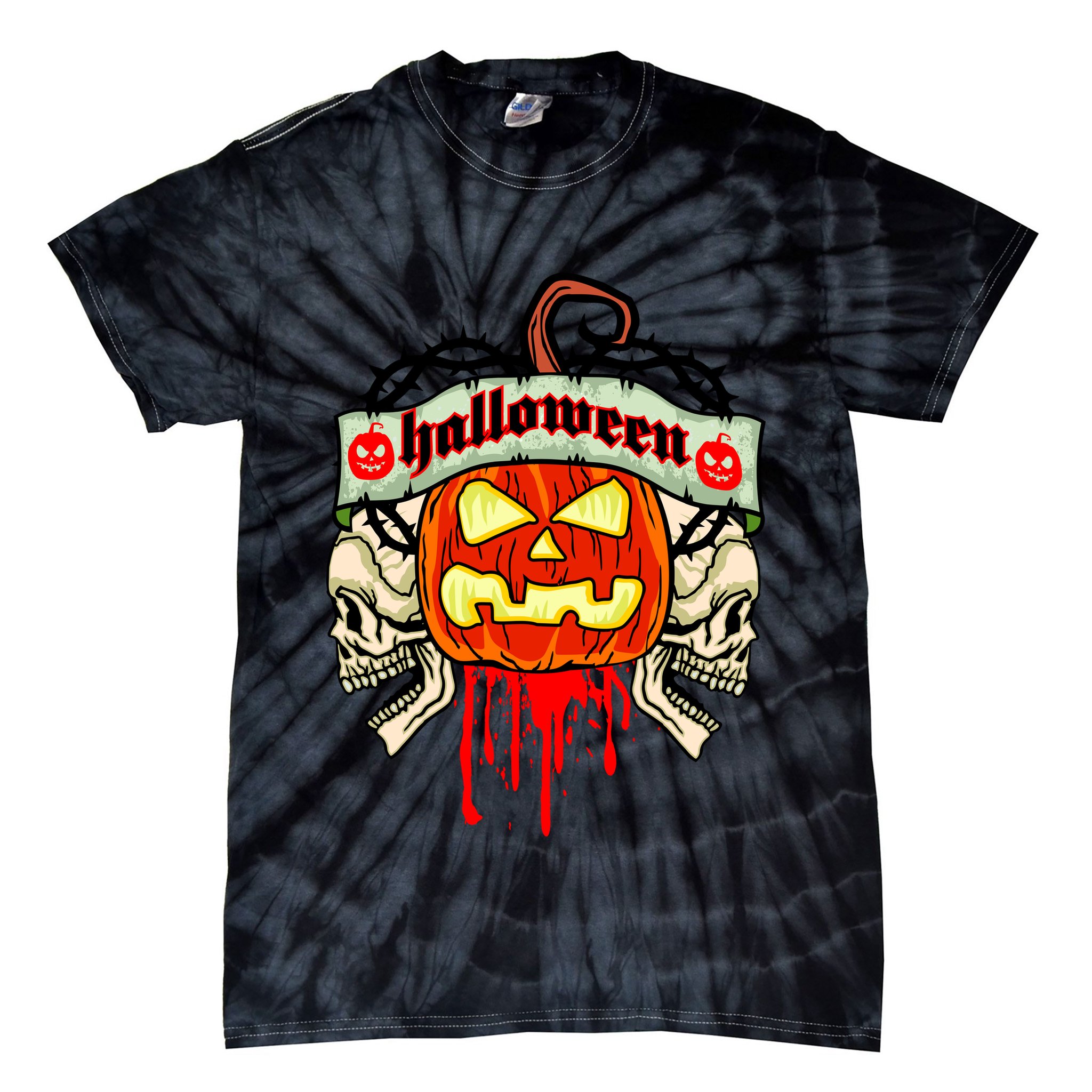 Halloween Skulls Bloody Pumpkin Tie-Dye T-Shirt
