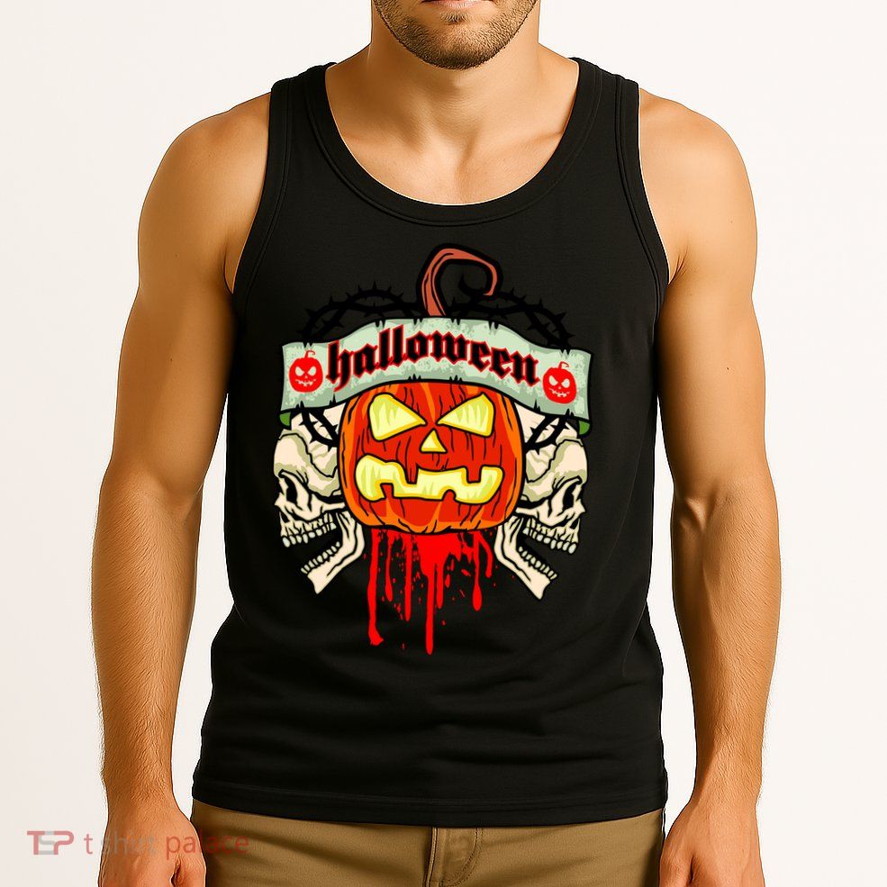 Halloween Skulls Bloody Pumpkin Tank Top