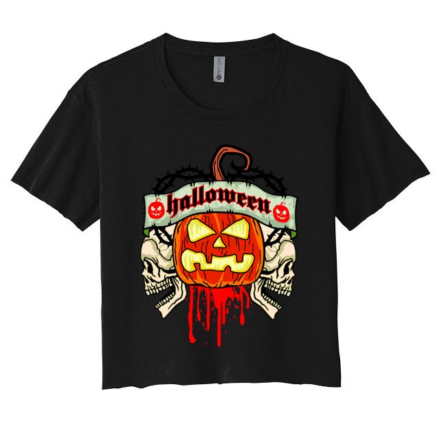 Halloween Skulls Bloody Pumpkin Crop Top