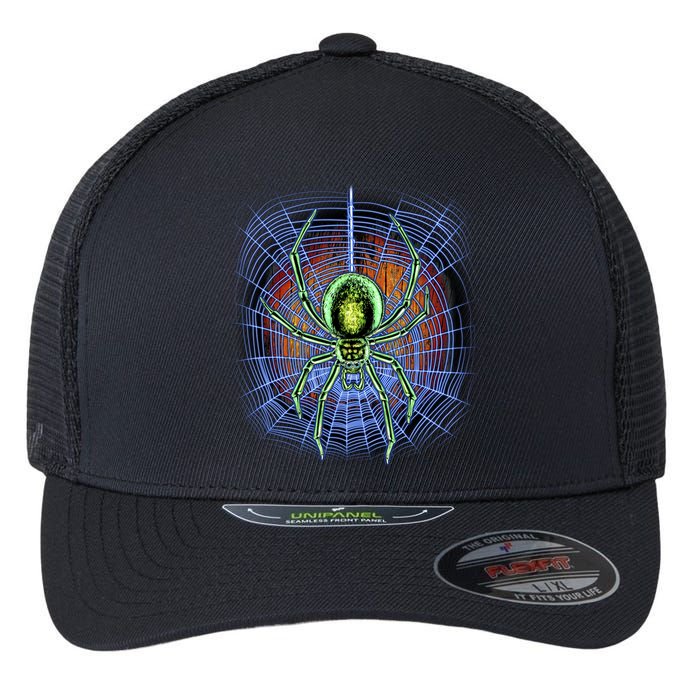 Halloween Spiderweb Creepy Spider Flexfit Unipanel Trucker Cap