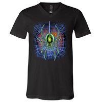 Halloween Spiderweb Creepy Spider V-Neck T-Shirt