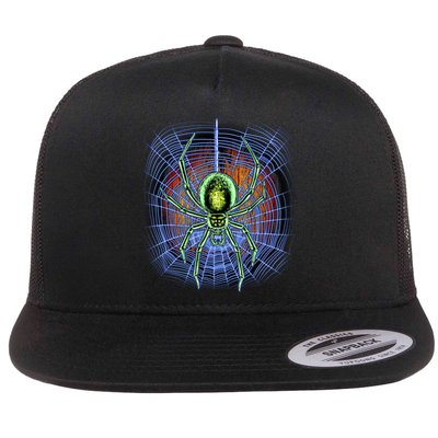 Halloween Spiderweb Creepy Spider Flat Bill Trucker Hat