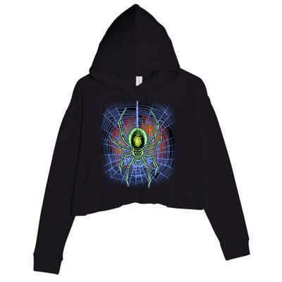 Halloween Spiderweb Creepy Spider Crop Fleece Hoodie