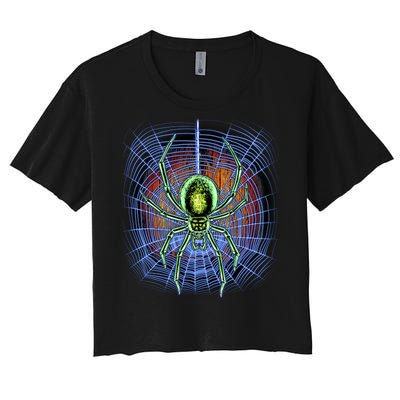 Halloween Spiderweb Creepy Spider Women's Crop Top Tee