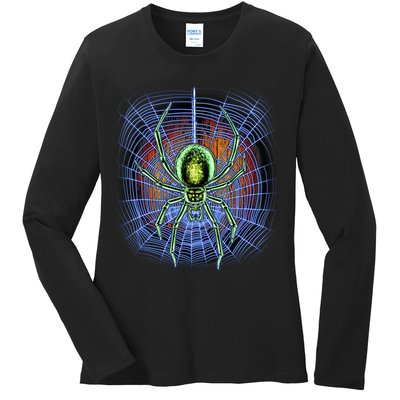 Halloween Spiderweb Creepy Spider Ladies Long Sleeve Shirt