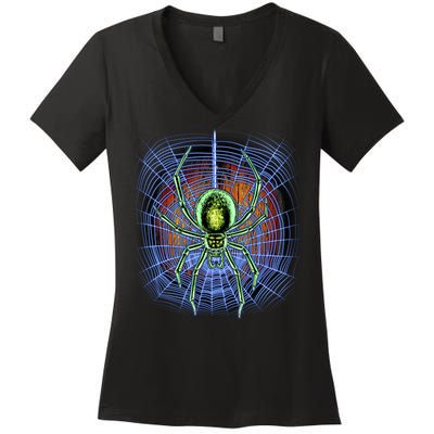 Halloween Spiderweb Creepy Spider Women's V-Neck T-Shirt