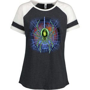 Halloween Spiderweb Creepy Spider Enza Ladies Jersey Colorblock Tee