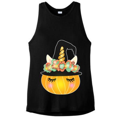 Halloween Uni-Pumpkin Sparkly Cute Ladies PosiCharge Tri-Blend Wicking Tank