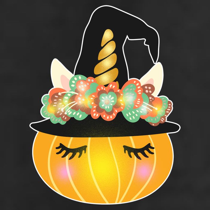 Halloween Uni-Pumpkin Sparkly Cute 7 Panel Mesh Trucker Snapback Hat