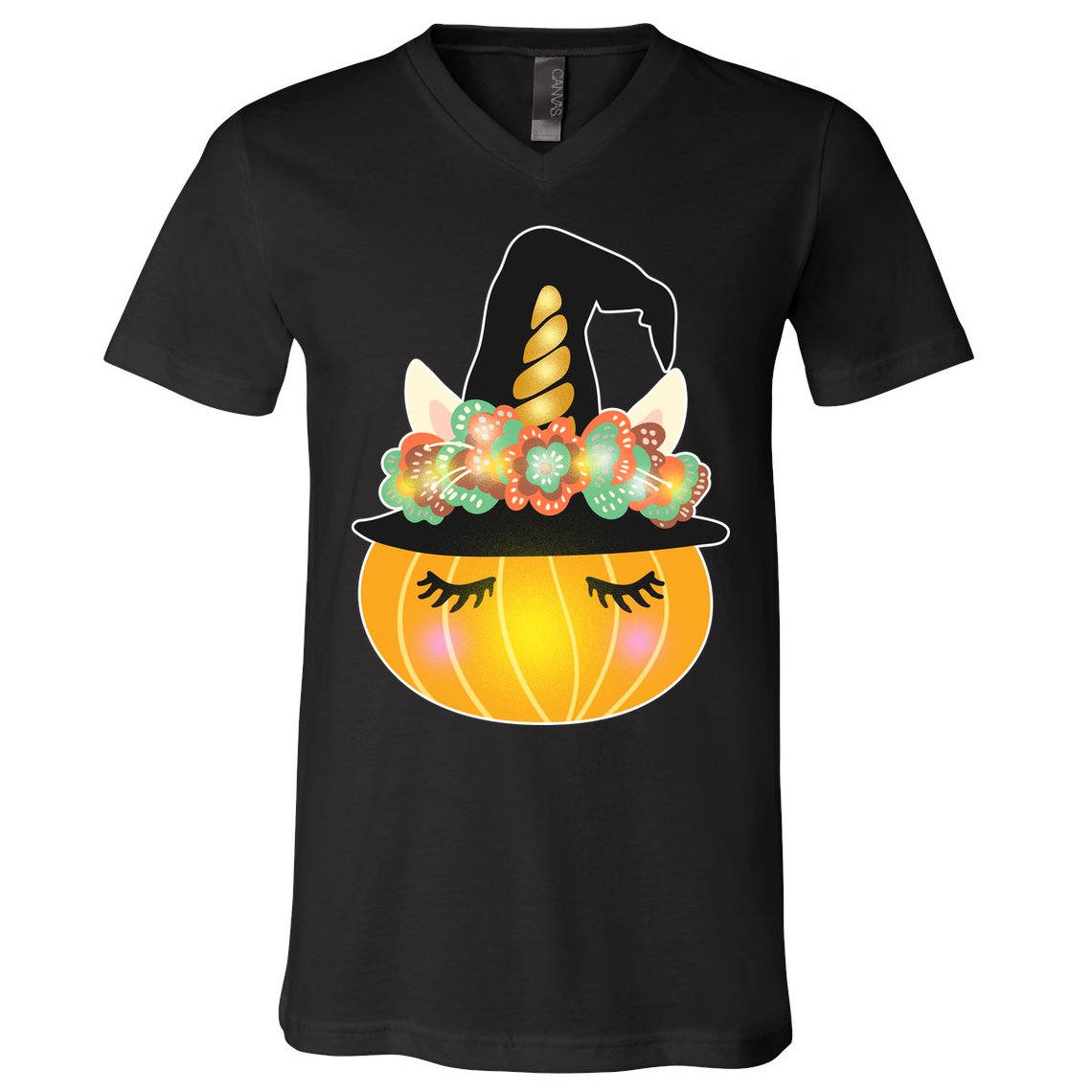 Halloween Uni-Pumpkin Sparkly Cute V-Neck T-Shirt
